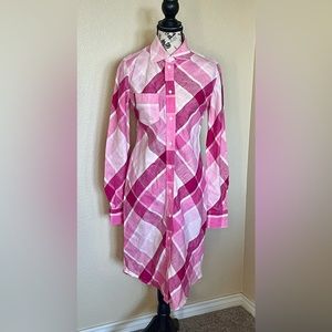 Victorias Secret Brand Moda International Pink Plaid 100Linen Shirt Dress Size 2